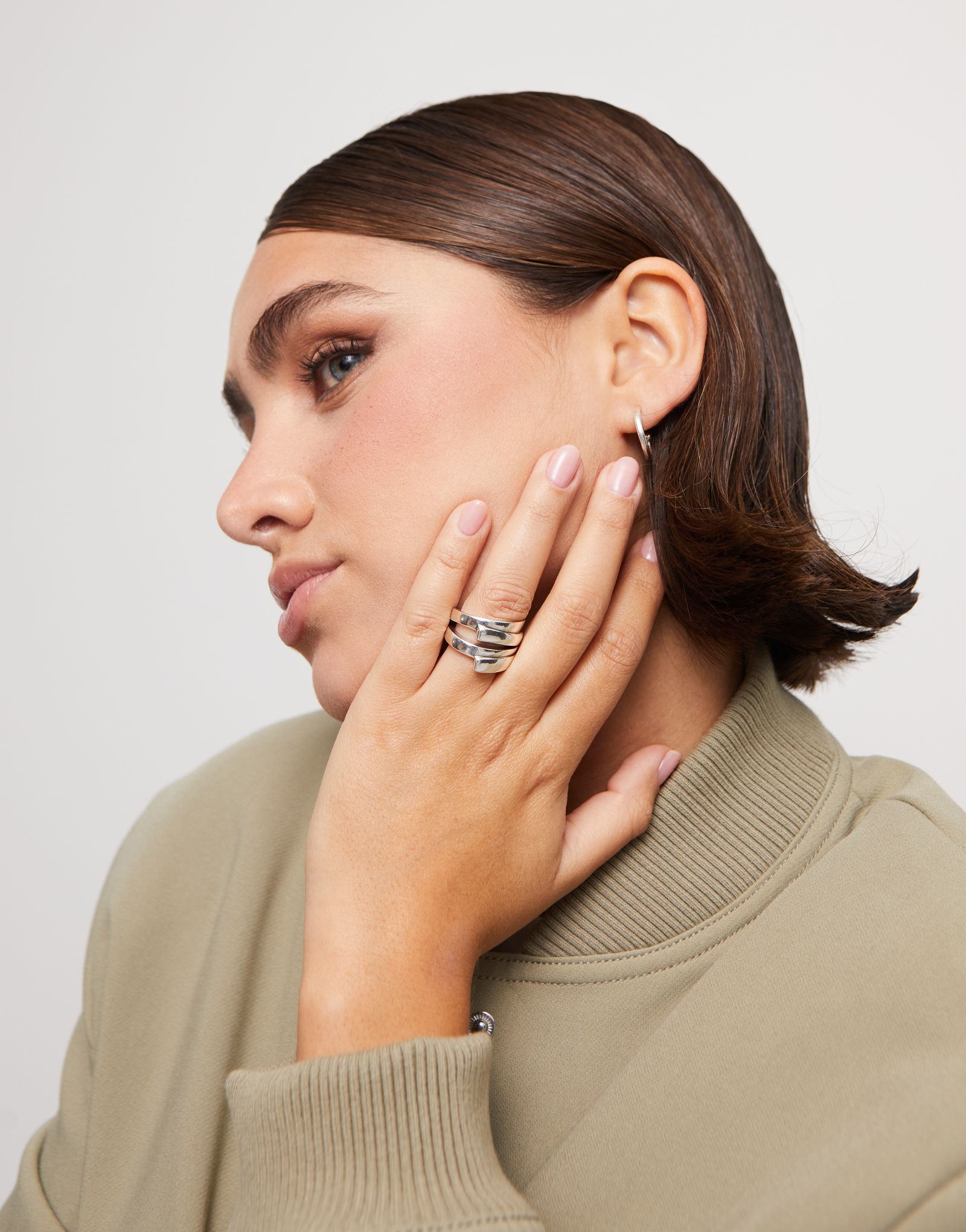Sterling silver-plated irregular ring, Silver, large thumbnail